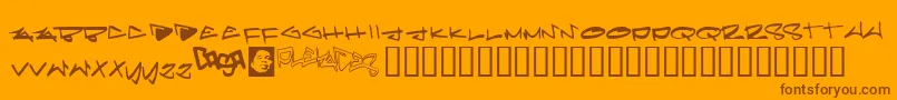 Pleiades-Schriftart – Braune Schriften auf orangefarbenem Hintergrund
