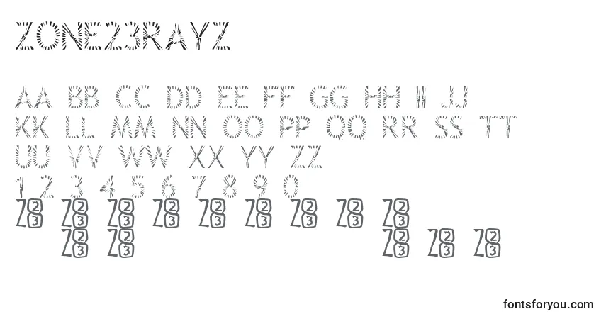 Czcionka Zone23Rayz – alfabet, cyfry, specjalne znaki