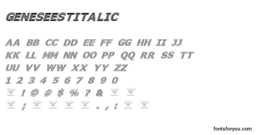 A fonte GeneseestItalic (78726) – alfabeto, números, caracteres especiais