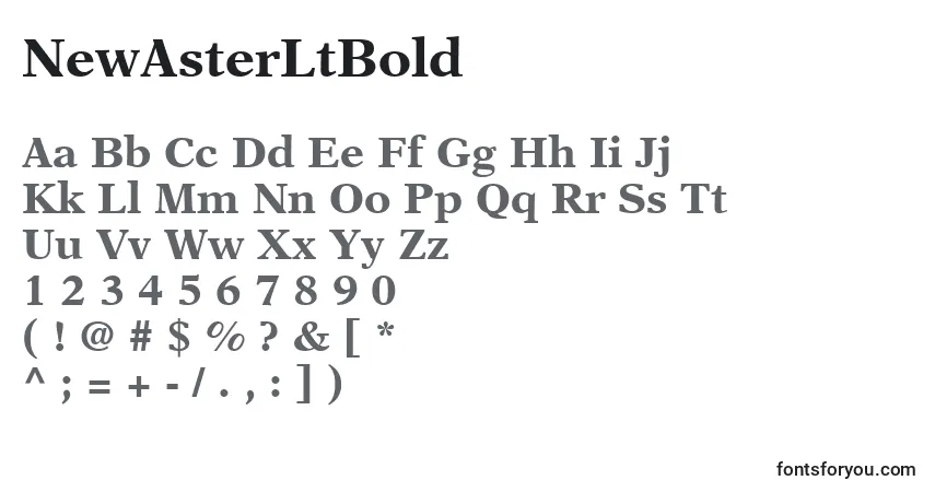 A fonte NewAsterLtBold – alfabeto, números, caracteres especiais