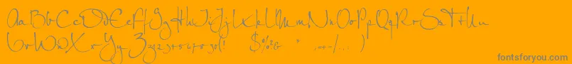 PetrascriptefAlternate-Schriftart – Graue Schriften auf orangefarbenem Hintergrund