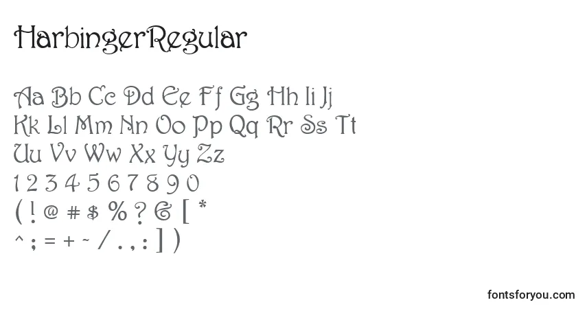 Czcionka HarbingerRegular – alfabet, cyfry, specjalne znaki