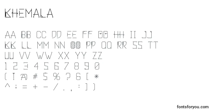 Schriftart Khemala – Alphabet, Zahlen, spezielle Symbole