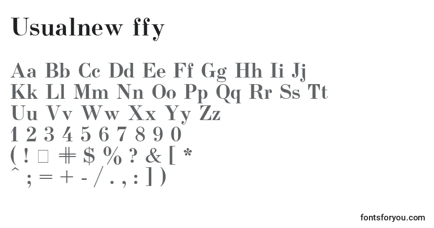 Czcionka Usualnew ffy – alfabet, cyfry, specjalne znaki