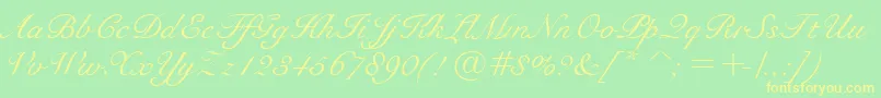 BravoScriptSsi-Schriftart – Gelbe Schriften auf grünem Hintergrund