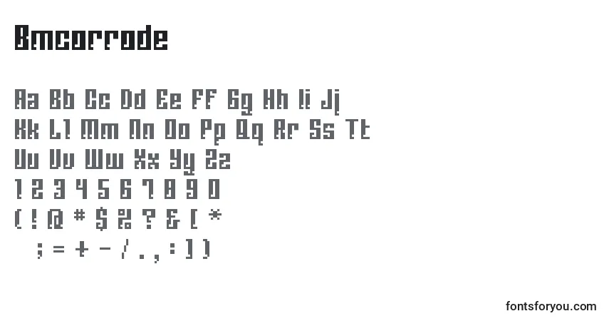 A fonte Bmcorrode – alfabeto, números, caracteres especiais
