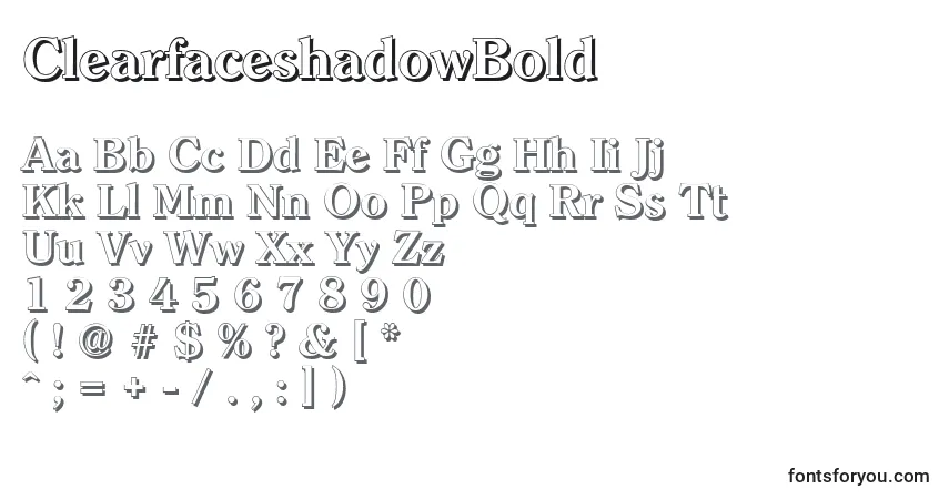 Шрифт ClearfaceshadowBold – алфавит, цифры, специальные символы