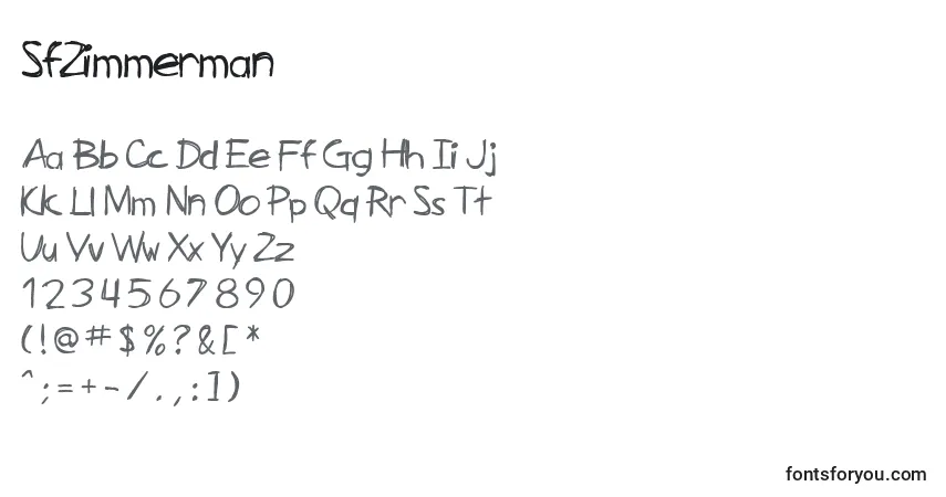 A fonte SfZimmerman – alfabeto, números, caracteres especiais