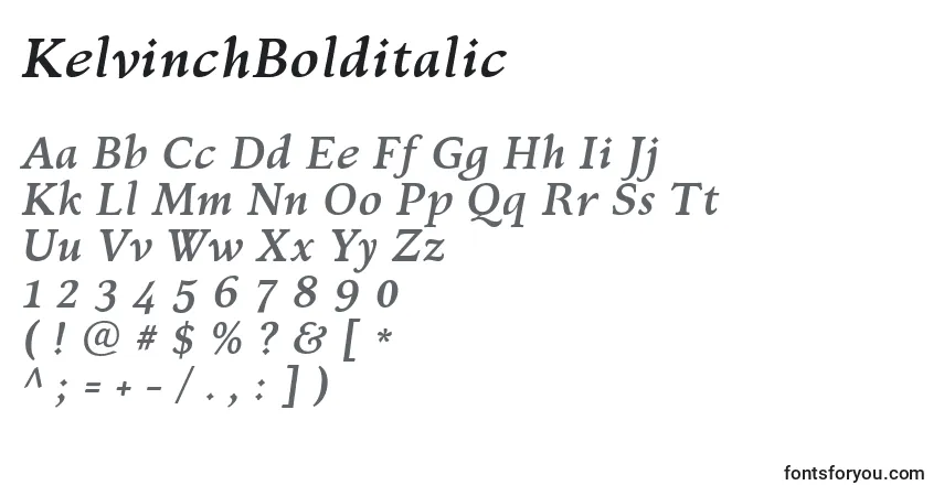 A fonte KelvinchBolditalic – alfabeto, números, caracteres especiais