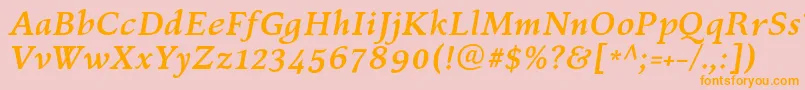 フォントKelvinchBolditalic – オレンジの文字がピンクの背景にあります。