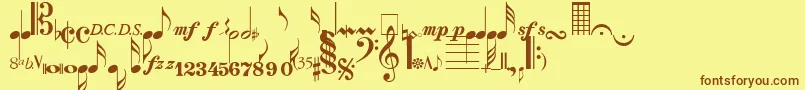 NotesNormal-fontti – ruskeat fontit keltaisella taustalla