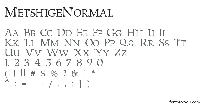 Czcionka MetshigeNormal – alfabet, cyfry, specjalne znaki