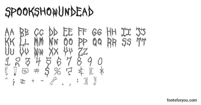 Шрифт SpookshowUndead – алфавит, цифры, специальные символы