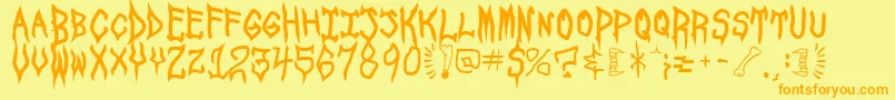 SpookshowUndead-Schriftart – Orangefarbene Schriften auf gelbem Hintergrund
