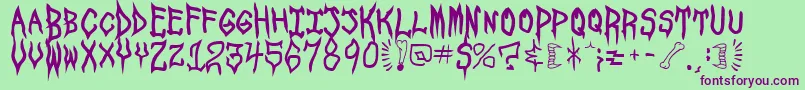 Saiba mais sobre a fonte SpookshowUndead Fonte SpookshowUndead – fontes roxas em um fundo verde