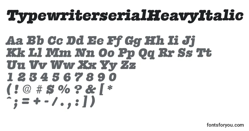 A fonte TypewriterserialHeavyItalic – alfabeto, números, caracteres especiais