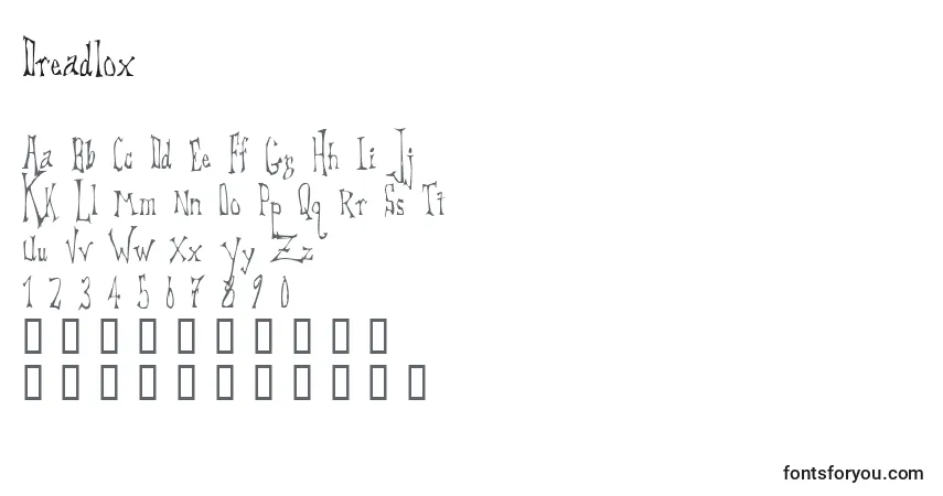 Czcionka Dreadlox – alfabet, cyfry, specjalne znaki