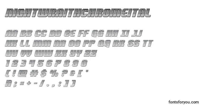 Schriftart Nightwraithchromeital – Alphabet, Zahlen, spezielle Symbole
