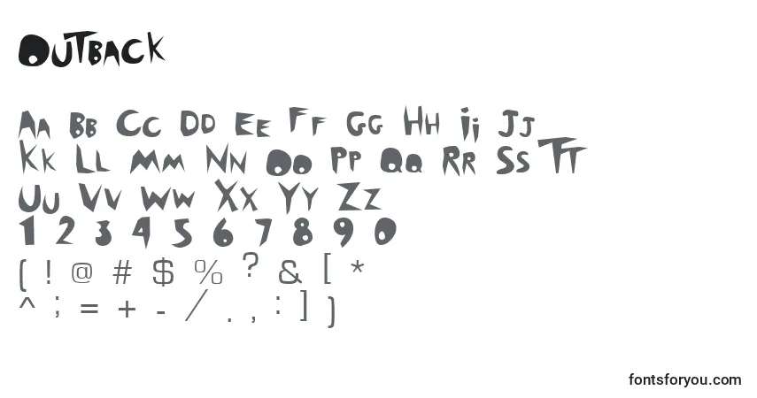 A fonte Outback – alfabeto, números, caracteres especiais