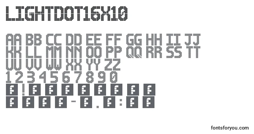 Schriftart Lightdot16x10 – Alphabet, Zahlen, spezielle Symbole