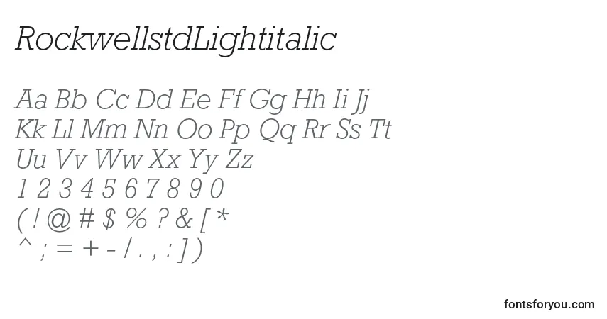 A fonte RockwellstdLightitalic – alfabeto, números, caracteres especiais