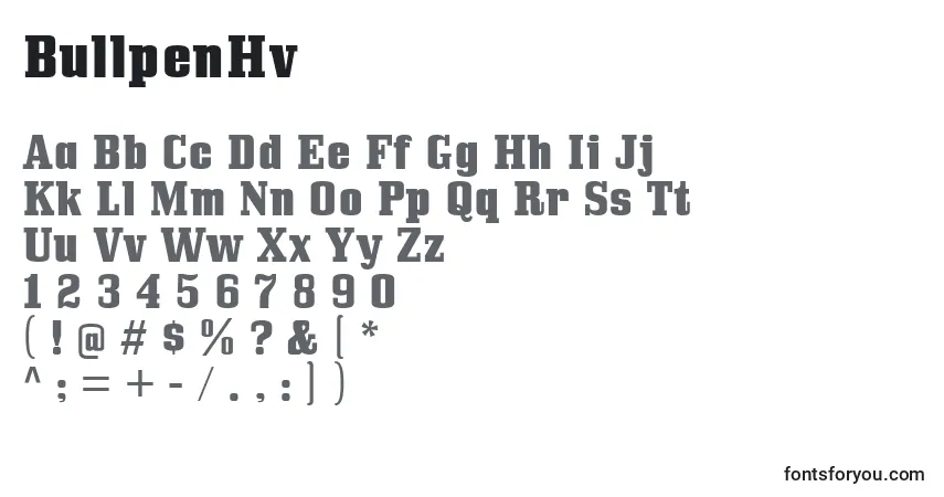 Schriftart BullpenHv – Alphabet, Zahlen, spezielle Symbole