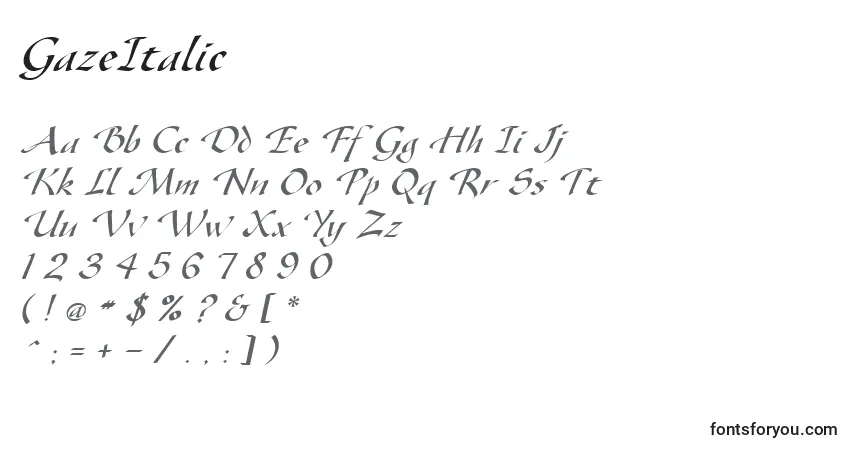 Fuente GazeItalic - alfabeto, números, caracteres especiales