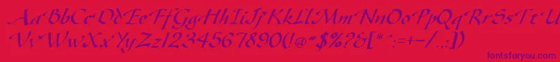 GazeItalic-Schriftart – Violette Schriften auf rotem Hintergrund