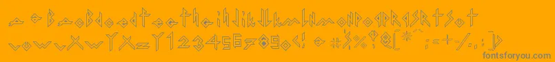 IronHMetalOutline-fontti – harmaat kirjasimet oranssilla taustalla