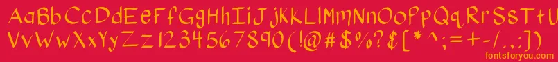 Kbstylographic-Schriftart – Orangefarbene Schriften auf rotem Hintergrund
