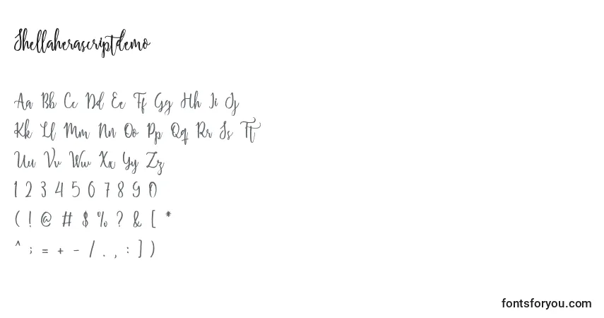 Schriftart Shellaherascriptdemo – Alphabet, Zahlen, spezielle Symbole