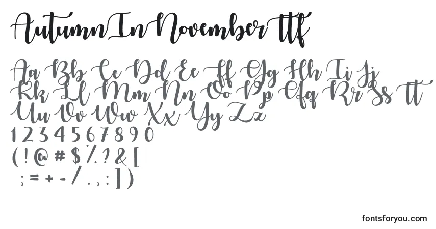 Шрифт AutumnInNovemberTtf – алфавит, цифры, специальные символы