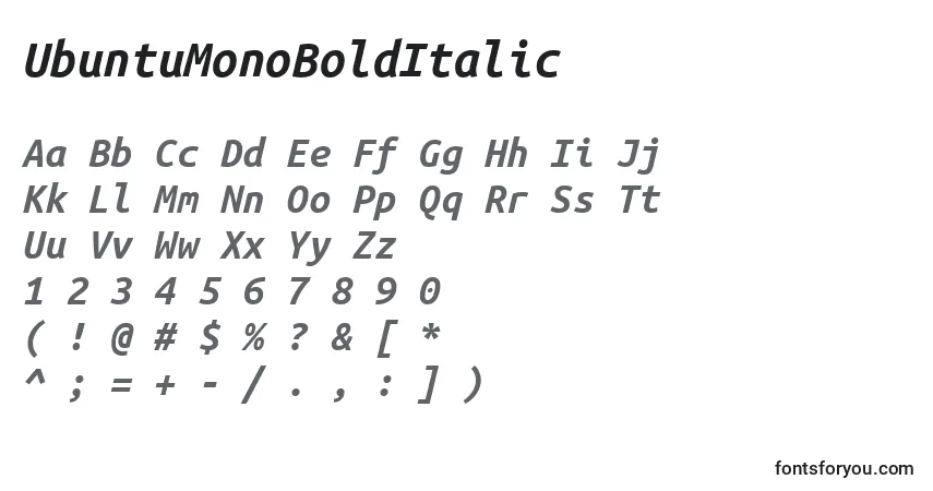 UbuntuMonoBoldItalic-fontti – aakkoset, numerot, erikoismerkit