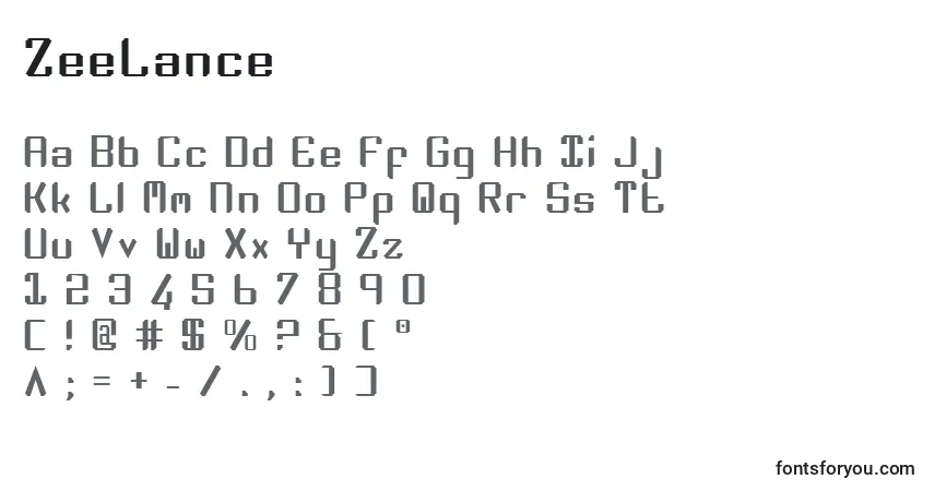 Czcionka ZeeLance – alfabet, cyfry, specjalne znaki