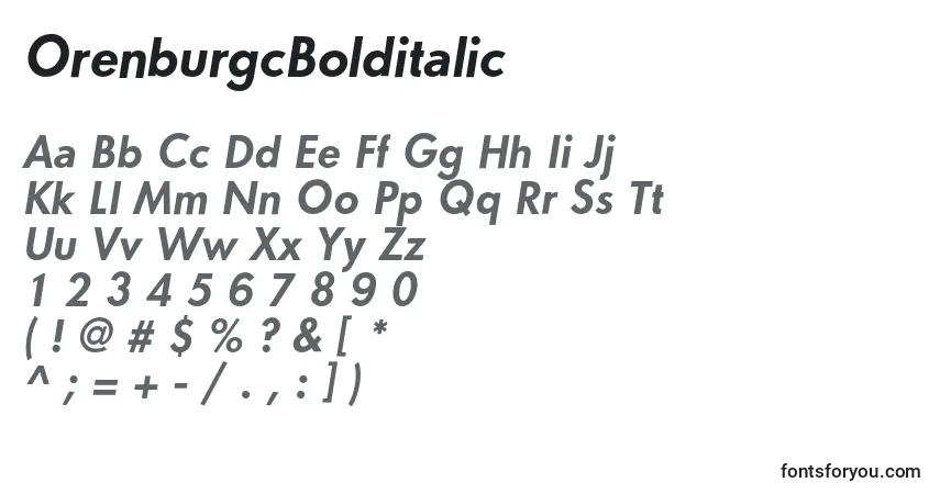 Шрифт OrenburgcBolditalic – алфавит, цифры, специальные символы