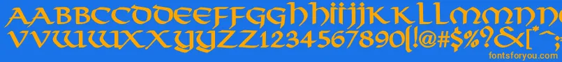 フォントValhallaBo – オレンジ色の文字が青い背景にあります。