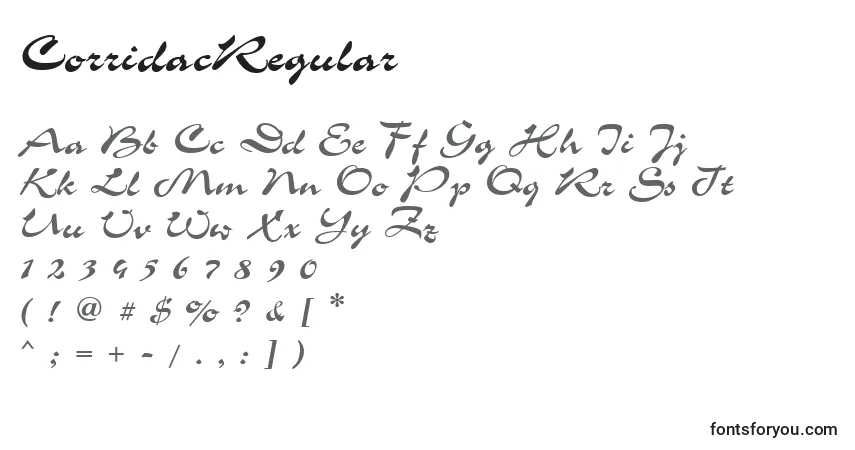 CorridacRegular Font – alphabet, numbers, special characters