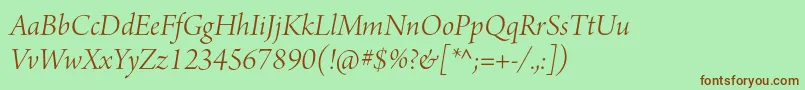 ArnoproLightitalicdisplay-Schriftart – Braune Schriften auf grünem Hintergrund