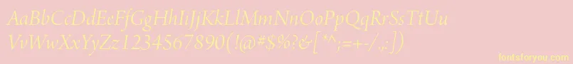 ArnoproLightitalicdisplay-Schriftart – Gelbe Schriften auf rosa Hintergrund