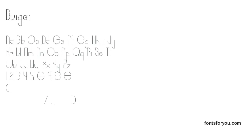 Schriftart Burger – Alphabet, Zahlen, spezielle Symbole