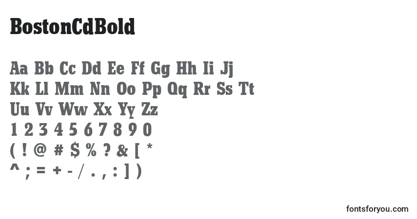 Czcionka BostonCdBold – alfabet, cyfry, specjalne znaki
