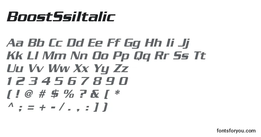 A fonte BoostSsiItalic – alfabeto, números, caracteres especiais