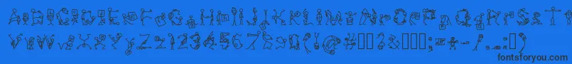 Stickfigures-Schriftart – Schwarze Schriften auf blauem Hintergrund