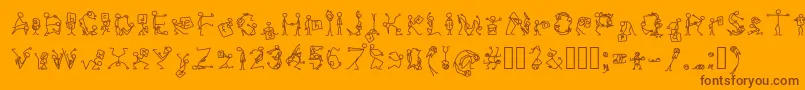 Stickfigures-Schriftart – Braune Schriften auf orangefarbenem Hintergrund