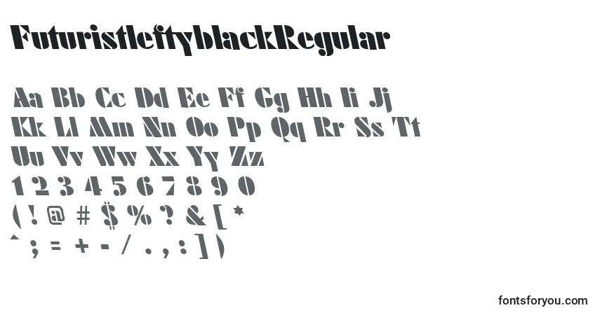 Шрифт FuturistleftyblackRegular – алфавит, цифры, специальные символы