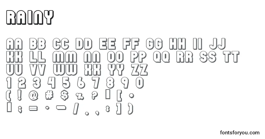 Schriftart Rainy – Alphabet, Zahlen, spezielle Symbole