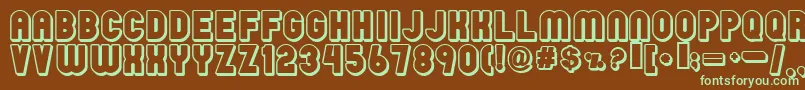 フォントRainy – 緑色の文字が茶色の背景にあります。