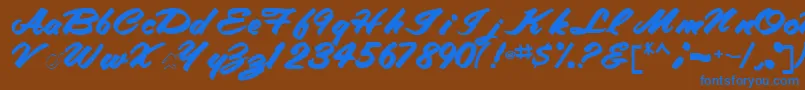 Tracytracy68Bold-Schriftart – Blaue Schriften auf braunem Hintergrund