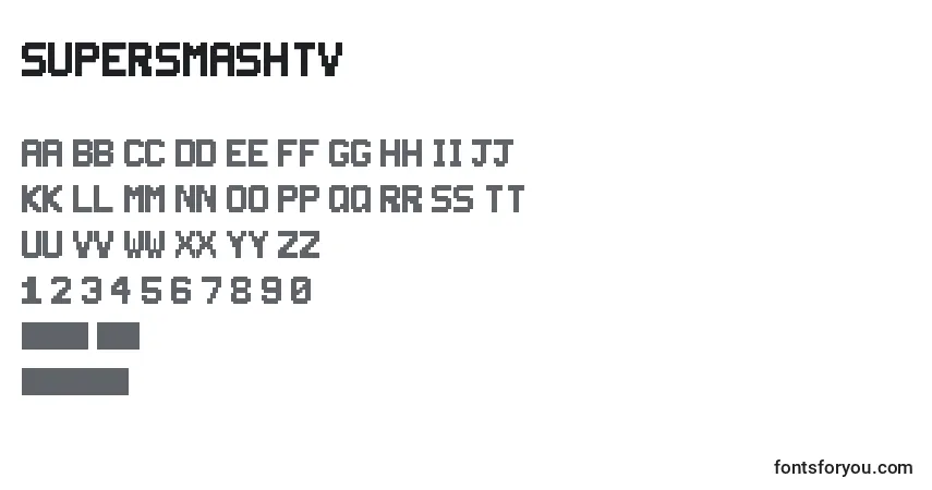 SuperSmashTv Font – alphabet, numbers, special characters