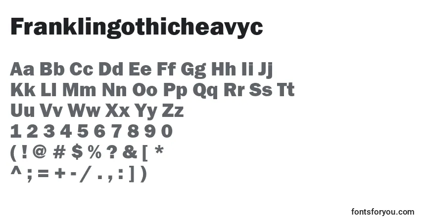 A fonte Franklingothicheavyc – alfabeto, números, caracteres especiais